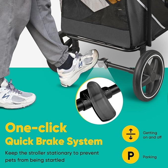 Petbobi Dog Stroller for Medium Dogs - Easy Fold Dual Entry Pet Stroller with One-Foot Brake, All Terrain Wagon Cart with Large Air Mesh, Ideal for Large Senior Pets up to 80 lbs, Black
