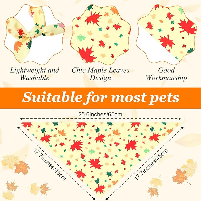Chunful 100 Pieces Fall Dog Bandanas Bulk Autumn Pet Bandanas with Leaves Patterns Triangle Scarf Bib Kerchief Set for Small Large Dog Thanksgiving Costume Accessories (25.6 x 17.7 x 17.7)