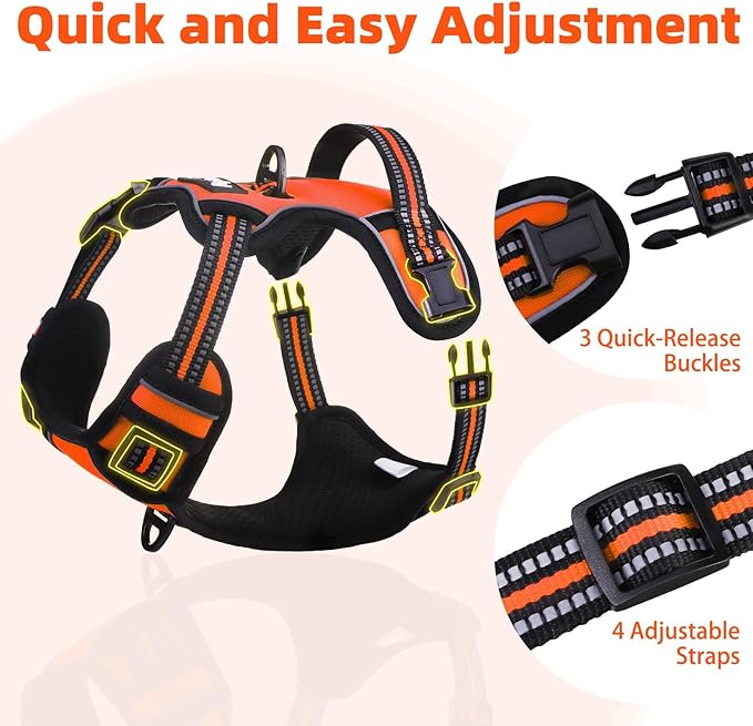 PUPTECK No Pull Dog Harness for Large, Adjustable Reflective Dog Harness with Handle Easy Control, Comfortable Soft Padded Pet Vest Harness for Extra Large Dogs, Orange XL