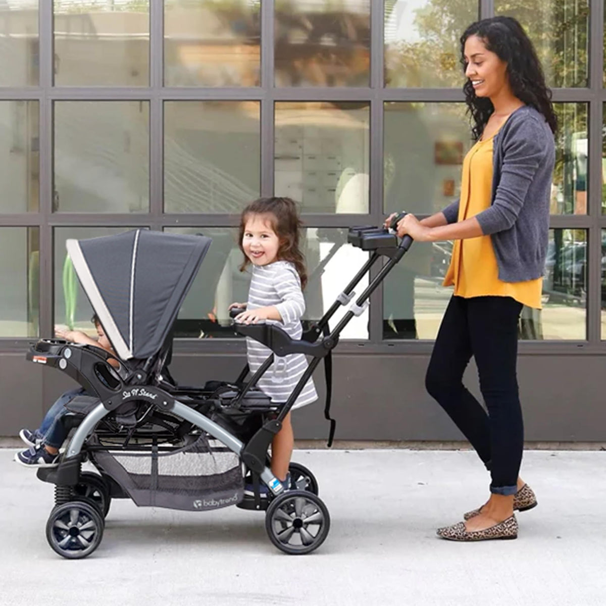 Baby Trend Double Infant and Toddler Stroller w/ Harness and Basket, Sit N' Stand, Stormy - Convertible Twin and Tandem Strollers for Babies
