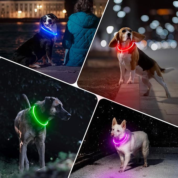 BSEEN Light Up Dog Collar, Rechargeable LED Dog Collar Waterproof Glowing Pet Collar TPU Cuttable Lighted Puppy Collar Safety Dog Lights for Night Walking (Pink 70cm)