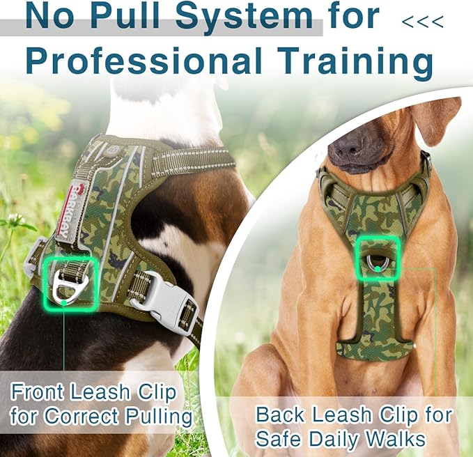 BARKBAY Dog Harness No Pull with ID Tag Pocket - Heavy Duty, Reflective, Easy Control for Large Dogs(Camo,S)