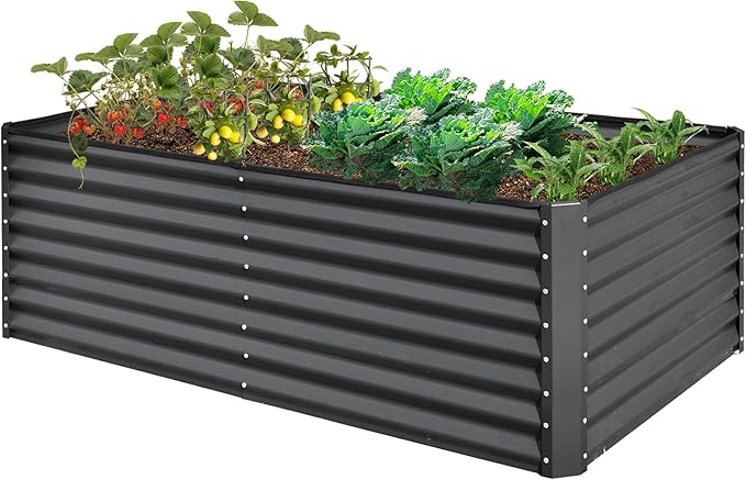 Domi Raised Garden Beds Outdoor, 6x3x2ft Thickening Tall Metal Rectangular Deep Root Box Planter for Vegetables, Flowers, Herbs, and Succulents 2" Deep w/ 256 Gallon Capacity - Dark Gray