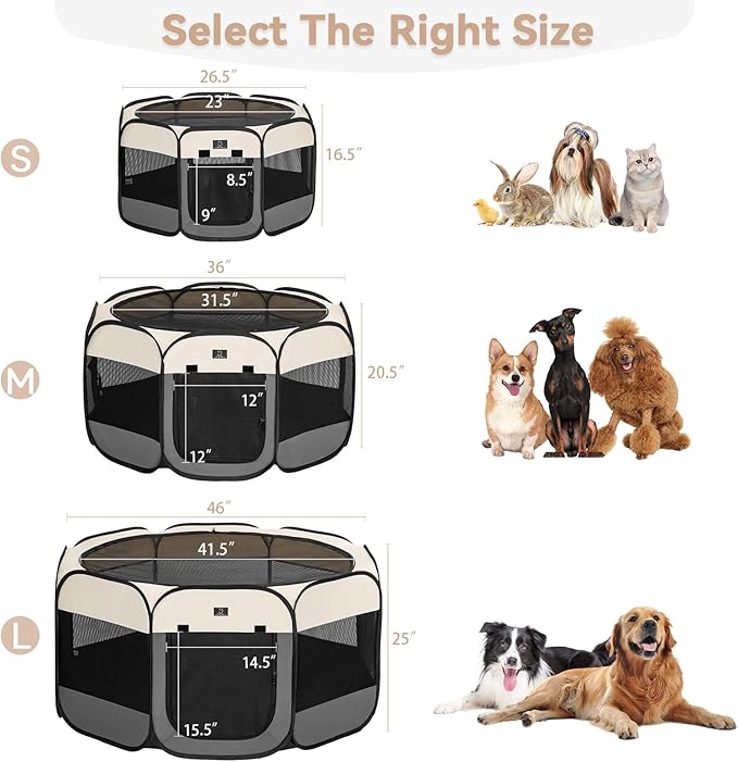A4Pet Cat Playpen, 39.5” Pop Up Dog Playpen with Bowl, Suitable for Puppies, Kittens, and Small Animals, Removable Zipper & Mesh Panel(16”W × 10”H)