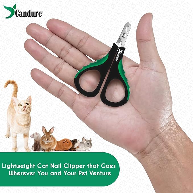 Candure Cat Nail Clippers for Cats, Rabbits, Hamsters, Birds - Stainless Steel Trimmer with Precise Angled Edges for Easy & Safe At-Home Grooming