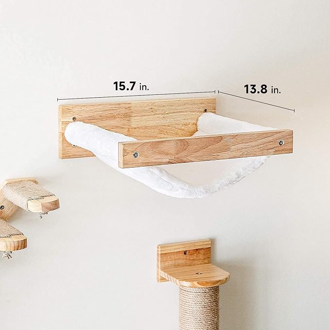 FUKUMARU Cat Hammock Wall Mounted, Kitty Beds and Perches, Wooden Cats Furniture, Stable Wall Shelves for Sleeping, Playing, Climbing, and Lounging