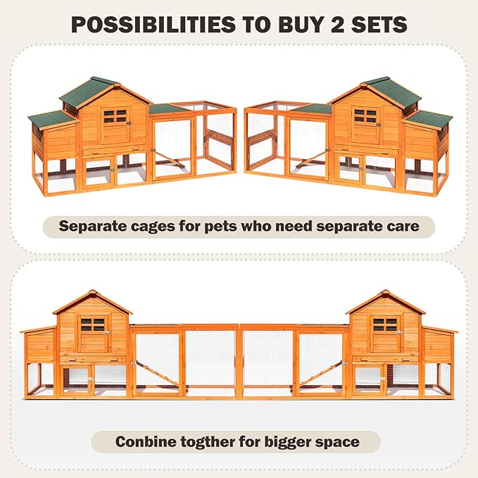 Chicken Coop for 4-6 Chickens Outdoor Wooden Hen House Poultry Pet Hutch for Backyard w/Run Cage & Nesting Box