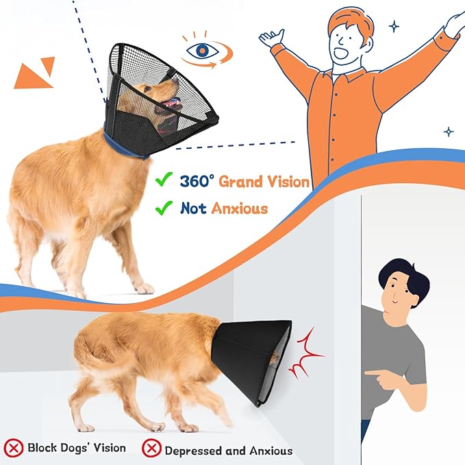 Dog Cone Collar to Stop Licking: Breathable Mesh Elizabeth Recovery Collar Alternative with Soft Padded After Surgery Neuter Spay Wound, for Large Medium, Small Dogs, Normal Eating and Drinking