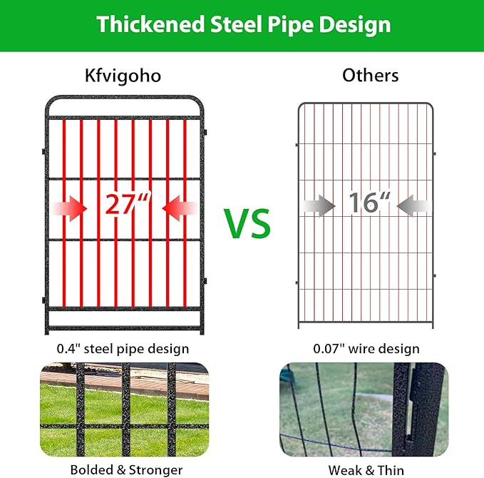 Dog Playpen Outdoor 16 Panels Heavy Duty Dog Fence 40" Height with Thick Pipe Anti-Rust with Doors Portable for RV Camping Yard, Total 36FT, 103 Sq.ft, Snowy Black