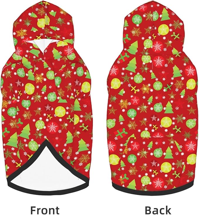 Christmas Tree Print Hoodie,Christmas Cosplay Dog Clothes with Pocket and Hat Winter Clothes Sweaters Small