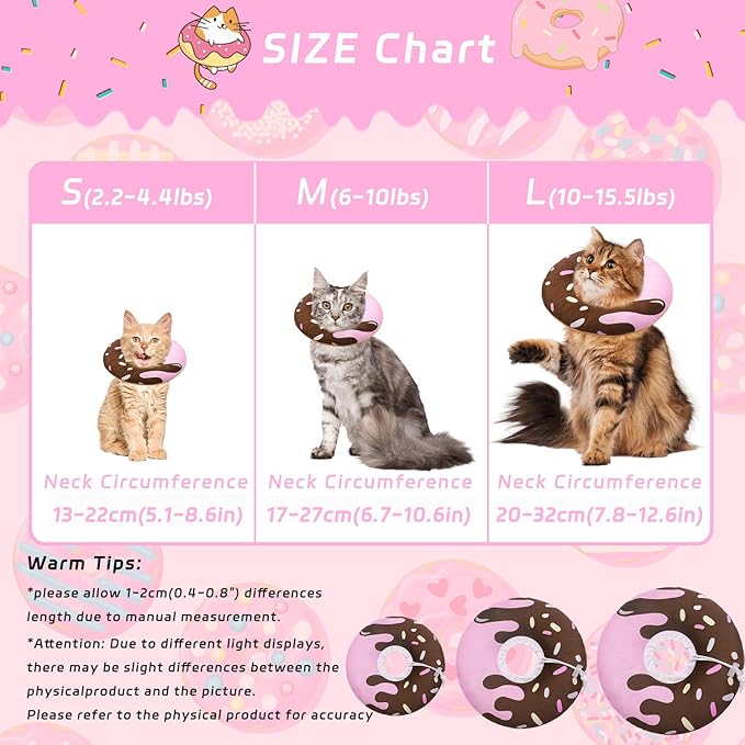 Cat Cone Collar Soft, Adjustable Cat Recovery Collar Kitten Cones to Stop Licking, Cute Donut E Collar After Surgery, Elizabethan Kittens Protective Cones After Spay (Chocolate, Medium)