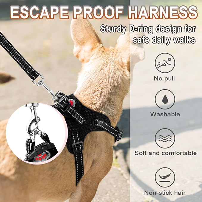 Dog Harness Step in Dog Vest Harness, Reflective Adjustable Puppy No Pull Harness Breathable Soft for Small and Medium Dogs Cats, Black, S