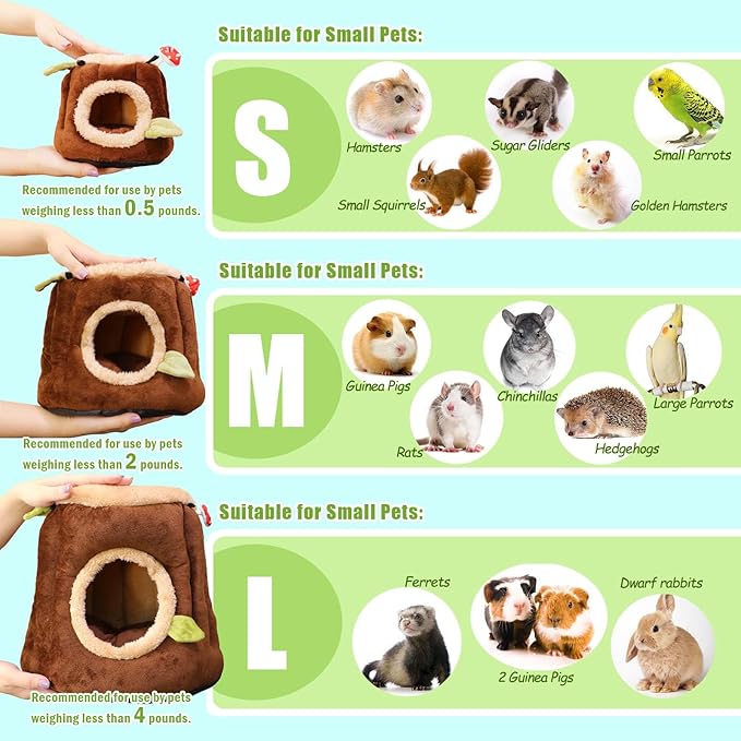 Guinea Pig Hideout Hamster Cage Accessories,Stump Style Soft Washable Hedgehog,Ferret,Rat Hammock for Cage,Chinchilla,Ferret, Bunny Bed,Small Animal Houses & Habitats(L)