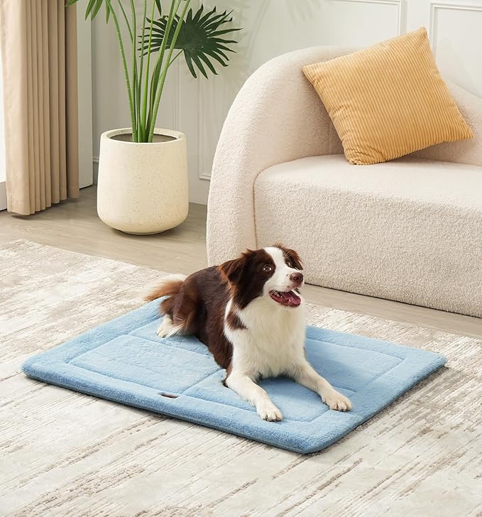 Made4Pets Dog Crate Pad Bed for Large Dogs, Washable & Reversible, Anti-Slip Kennel Mat for Cozy Sleeping, Soft Fluffy Dog Bed for Indoor & Outdoor Use, 36"x27", Blue