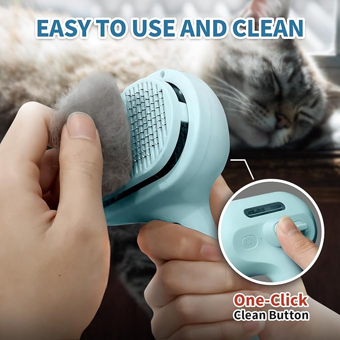 Spray Cat Brush for Shedding, Static & Tangled Hair - Self Cleaning, Long & Short Hair Pets Grooming Brush (Blue)