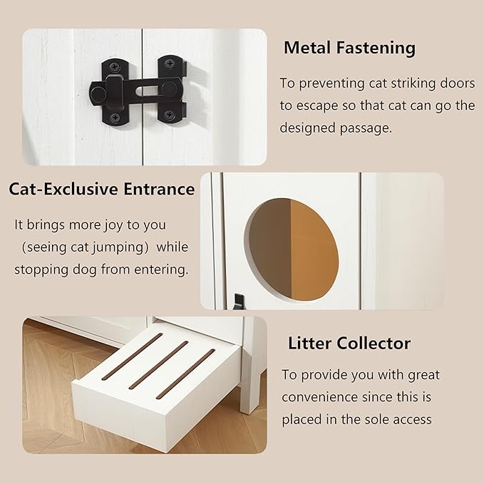 Cat Litter Robot Enclosure, Automatic Litter Box Enclosure for Litter Robot 3/4,Cat-Exclusive entrace for Dog Proof and Fun,Power Outlet for cat Litter Cabinet,Litter Collector,Antique White