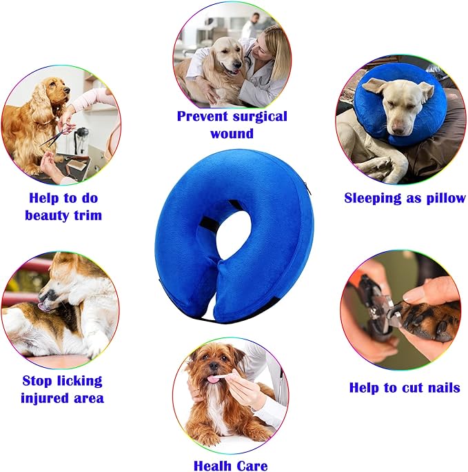 Katoggy Inflatable Dog Collar, Soft Dog Cone for Dogs After Surgery, Adjustable Blow up Donut E-Collars for Small Medium Large Dogs and Cats