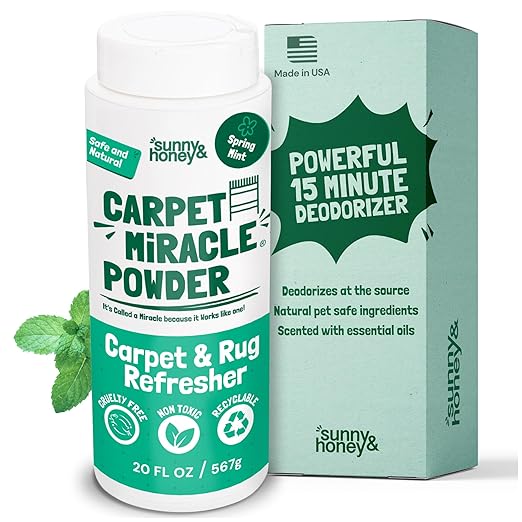 Sunny & Honey Carpet Deodorizer Powder - 20 Oz, Spring Mint - Odor Eliminator & Rug Freshener Powder for Pets & Kids