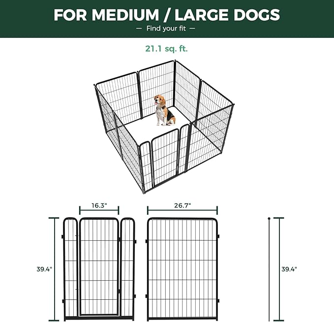 FXW Homeplus Unleashed Indoor Dog Playpen - Stress-Free and Safe Play, Heavy Duty 40 Inch 8 Wire Panels Dog Pen for Medium and Large Dogs, Black│Patented