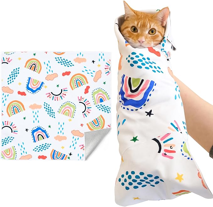 Cat Wrap for Grooming,Cat Wrap for Cutting Nails,Self-Adherent Soft Cat Blanket,Anti-Bite,Anti-Scratch Anti-Escape Multifunctional Cat Grooming Bag(27.6" X27.6",Within 23.57lbs)