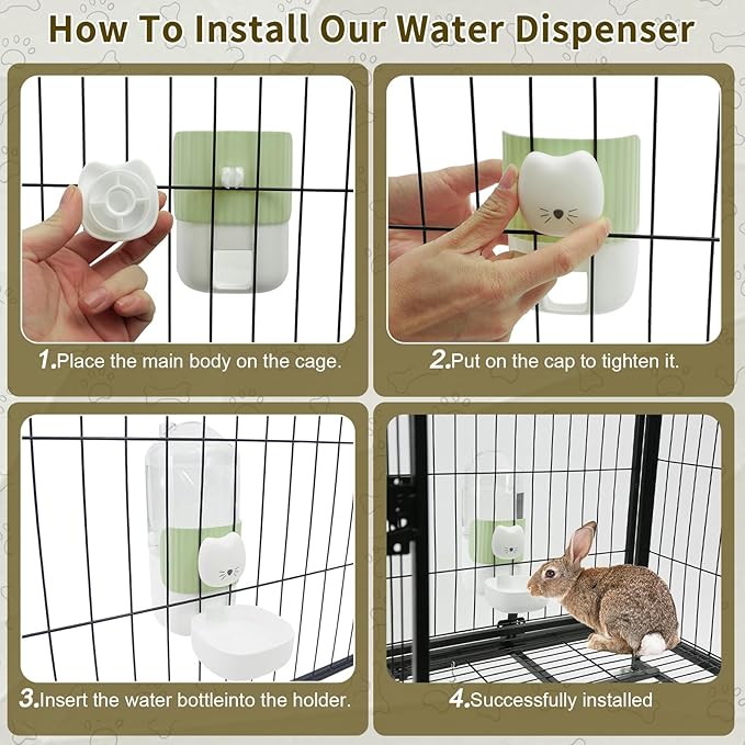 Rabbit Water Bottle, 800ml/28oz Hanging Automatic Water Dispenser for Cage, Ferret Bunny Guinea Pig Water Bowl,Suitable for Small Animal (Green, 800 ml/28 oz)