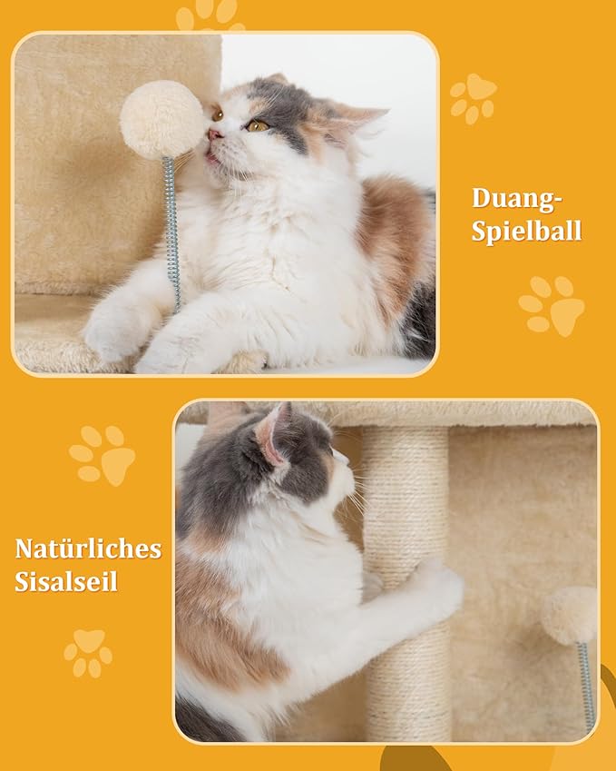 14in Cat Tree Tower with Large Perch, 20 * 16.5 Inch Top Bed for Adult Cats, Scratching Post with Bed for Kittens, Beige
