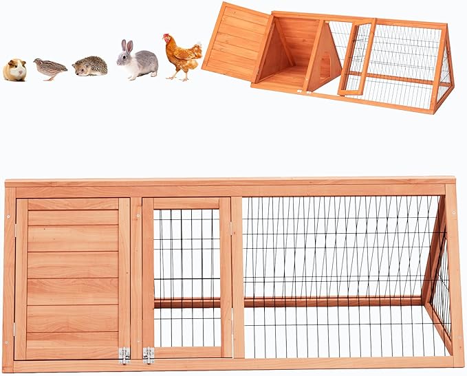 Chick Coop,Outdoor Chicken Run Cage Wooden Triangle Quail Coop with Ventilating Wire Poultry Hutch for Small Animals (Ntural Wood)
