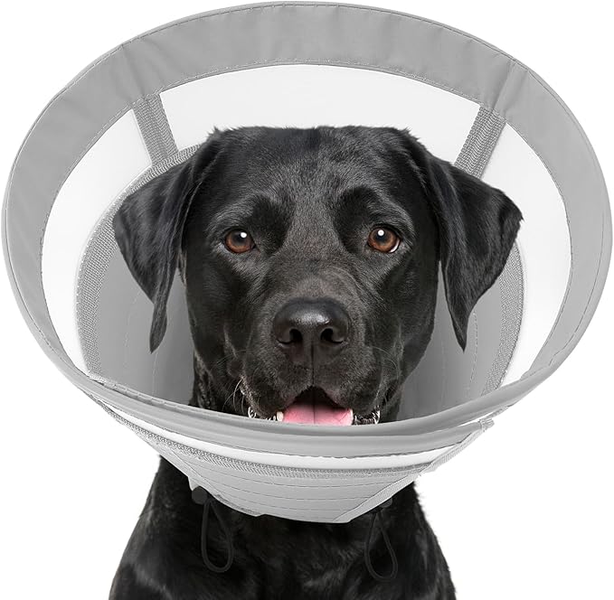 SAWMONG Soft Dog Cone for Large Dogs, Adjustable Pet Recovery Collar to Stop Licking, Comfy Elizabeth E-Collar for Dogs After Surgery Alternative (XL,Grey)