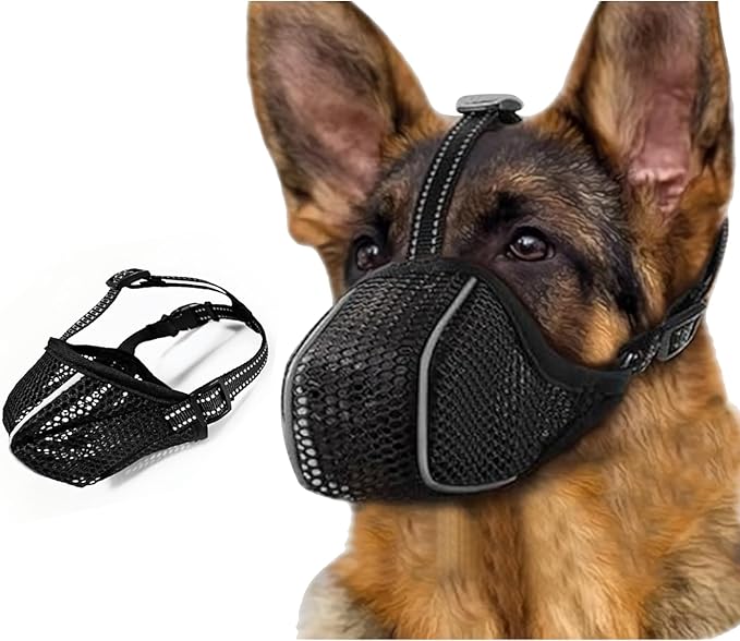 Dog Muzzle, Mesh Soft Muzzle for Small Medium Large Sized Dogs, Breathable Adjustable Puppy Muzzles for Scavenging Biting Licking and Chewing, Allows Panting and Drinking(Reflective Mesh, XXL)