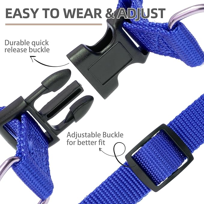 PUPTECK No Pull Dog Harness Soft Adjustable Basic Nylon Step in Puppy Vest Outdoor Walking with ID Tag and A-ir Tag Case, Navy Blue, M