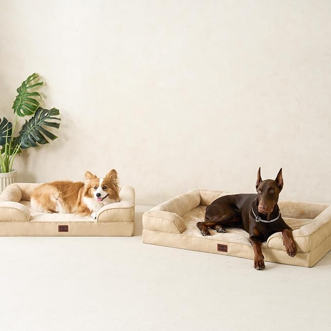 EHEYCIGA Orthopedic Dog Bed for Small Dogs, Waterproof Memory Foam Small Pet Beds with Sides, Non-Slip Bottom and Egg-Crate Foam Medium Dog Couch Bed with Washable Removable Cover, Graige