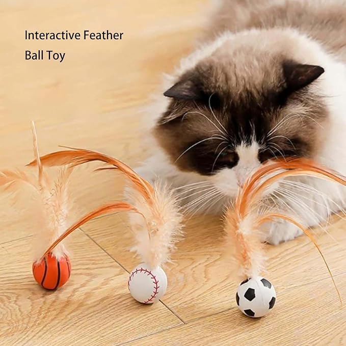 2025 New Interactive Cat Feather Ball Toy Set - Elastic Bouncy Cat Toys with Feather Tails, Silicone Rolling Balls for Indoor Cats & Kitten Exercise, Safe & Fun Play (1 Set)