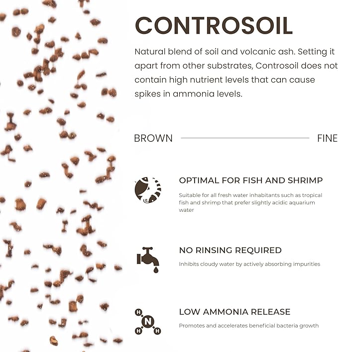 Ultum Nature Systems Controsoil - Freshwater Aqua Soil Substrate for Fish, Shrimp, Live Plant Propagation and Aquascaping - 6.8pH Low Ammonia, Volcanic Ash - Brown, Fine (10 Liter | 20LB)