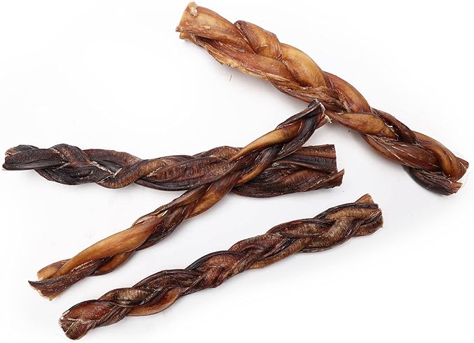 Jack&Pup 12" Braided Bully Sticks (3 Pack) Long Lasting Thick Bully Sticks for Large Dogs and Aggressive Chewers, Single Ingredient Dog Chews