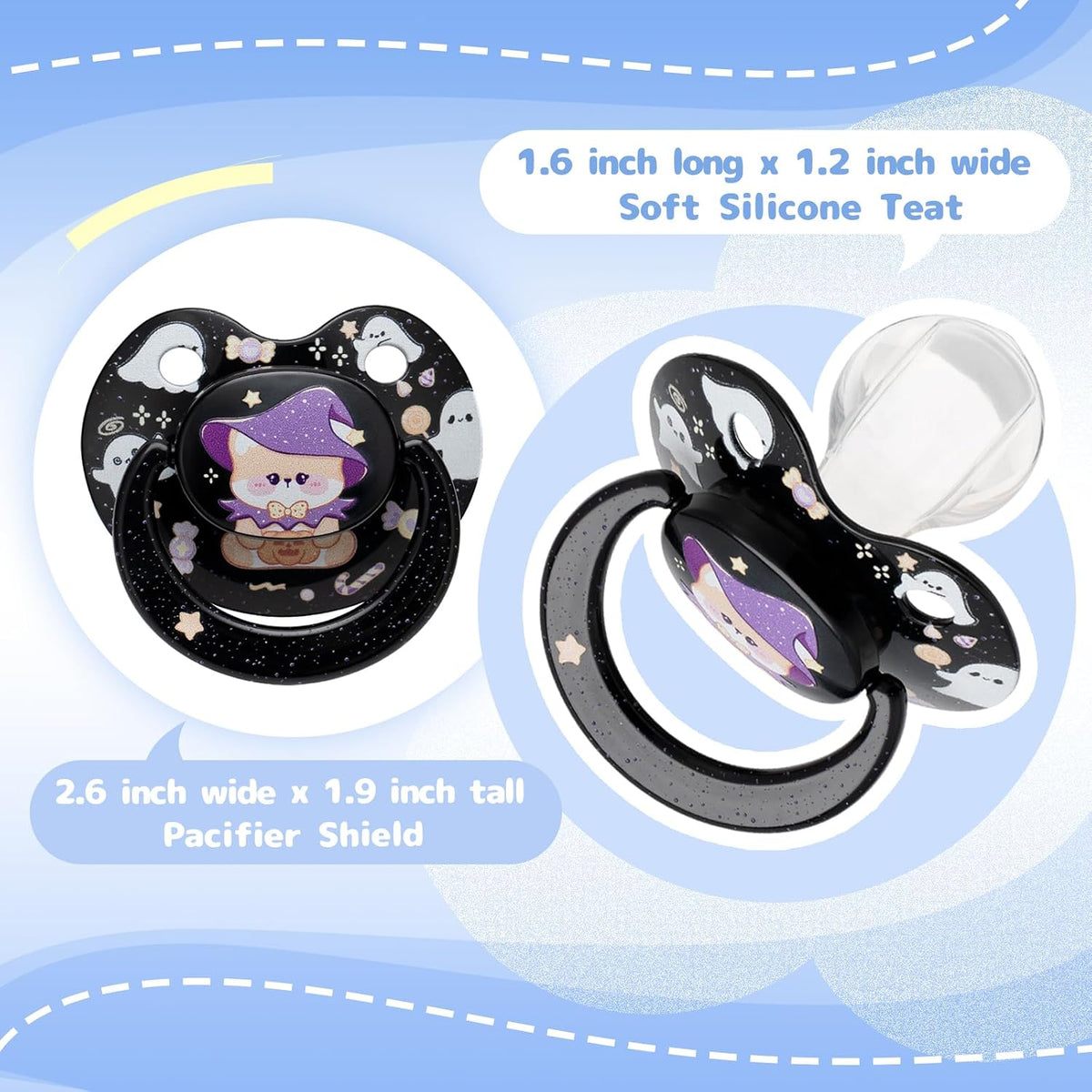 Halloween Big Adult-Size Pacifier: Cute Bear Binky for Anxiety Relief - Large Shield Paci with Case Black