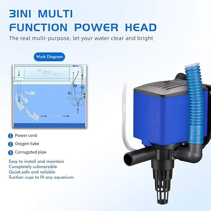 Water Pump 660 GPH Submersible Internal Aquarium Powerhead Water Pump Ultra Quiet for Aquarium,Fish Tank