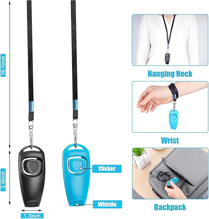 2-in-1 Dog Training Clicker Whistle for Training and Recall, Pet Training Accessories for Puppy, Cats, Horses & Small Animals - 2 Pack with Lanyard, Reward and Train Your Pets Efficiently