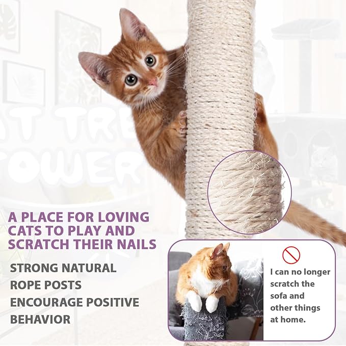 70 Inches Multi-Level Cat Tower for Indoor Cats - XL Tree Climbing Condo With Scratching Posts and Hanging Toys, Navy Blue