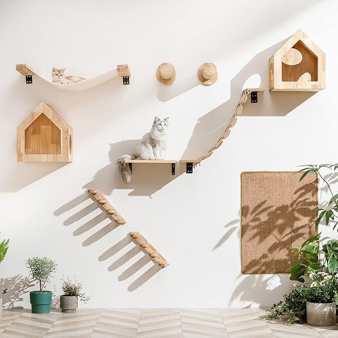 FUKUMARU Cat Bridge Wall Mounted, 12.8-Inch Expanded Feline Perch & Climbing Steps for Custom Kitten Highway Systems, Multi-Level Wall Shelves Furniture