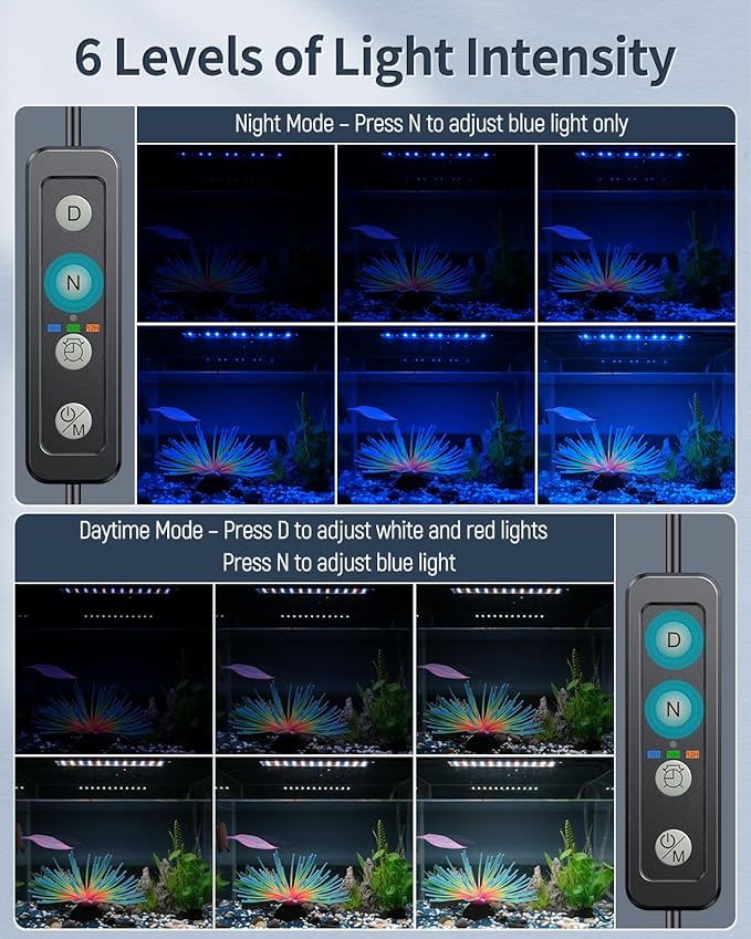 Pawfly 33W Aquarium LED Light for 48 to 54 Inch Extendable Fish Tank Light with Full Spectrum Brilliant White Blue Red Lights with Daytime & Night Modes Timer Auto On/Off Adjustable Brightness