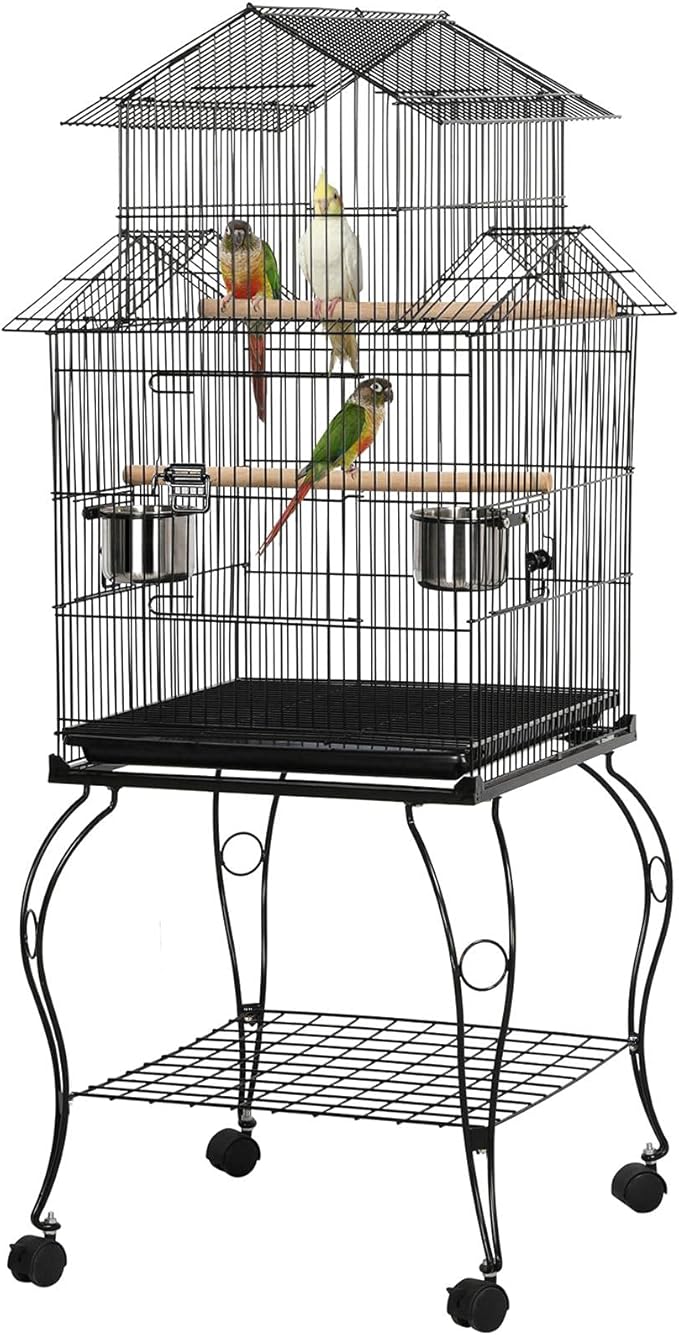 Yaheetech Budgie Cage 55-inch Rolling Standing Triple Roof Medium Parrot Cage Pet Bird Cage with Detachable Stand for Cockatiels Sun Parakeets Green-cheeked Conures Macaw