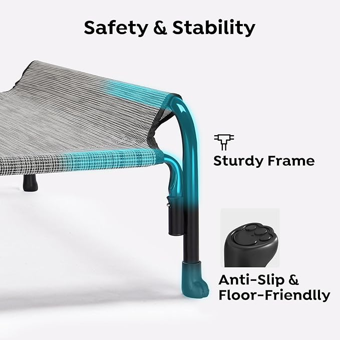 Veehoo XL Outdoor Elevated Dog Bed, Raised Dog Cot for Extra Large Dogs, Cooling Washable Waterproof Pet Hammock Beds with Slope Headrest, Breathable Mesh and Sturdy Frame, X-Large, CWC2204
