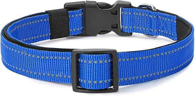 Reflective Dog Collar Padded with Soft Neoprene Breathable Quick Release Basic Dog Collars for Puppy Small Dogs Boy Girl Blue