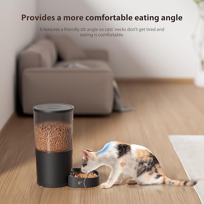 Automatic Cat Feeders, 5L Large Capacity, Timed Feeding Dry Food, Dual Power Design, Programmable Portion Size, 1-6 Meals Per Day, with Desiccant, Suitable for Small Pets Food Dispenser, Black
