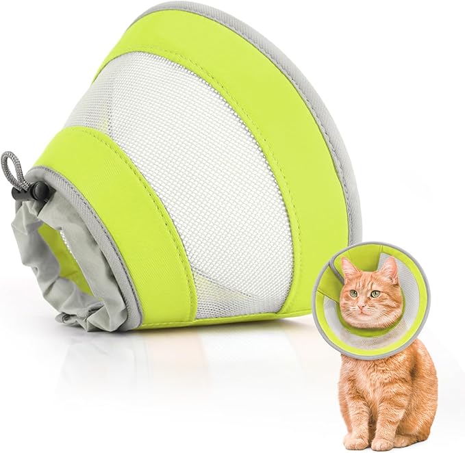 Breathable Air Mesh Cat Cone Collar Soft to Stop Licking, Adjustable, Foldable Lightweight Kitten Cones After Surgery Recovery for Cats & Kittens (Green, M)
