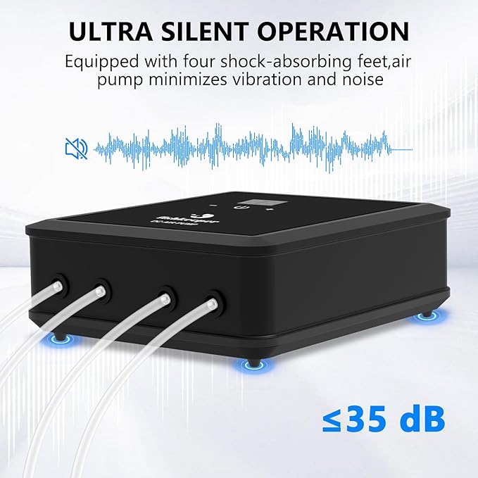 fishkeeper Aquarium Air Pump, 12W 320GPH Ultra Quiet Fish Powerful Fish Tank Air Pump with Four Outlet Adjustable Oxygen Aerator Pump with Air Stone Bubbler for 30-600 Gallon Tanks