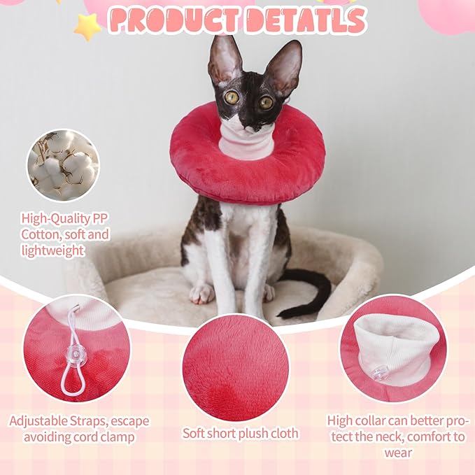 BRKURLEG Cat Cone Collar Soft, Cute Cat Recovery Cones, Soft Protective Pet Neck Cone, Adjustable Kitten Cones to Stop Licking, Pet Anti-Lick Wound Healing Elizabethan Collar, Pink, M