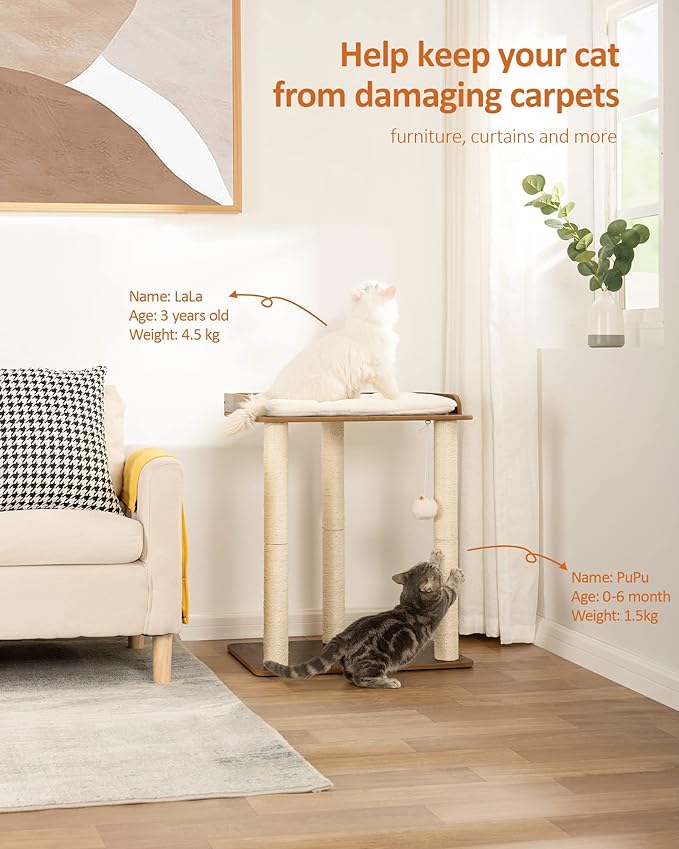 FourFurPets 26.7in Large Cat Tree Tower Condo, Cat Scratch Posts for Indoor Cats, Big Plate, Three 23.6in Full Sisal Scratching Posts, Rustic Brown