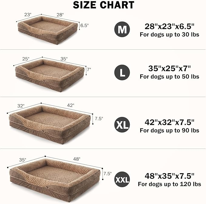 INVENHO Orthopedic Dog Bed Medium Size, Washable Egg-Crate Memory Foam Dog Couch with Washable Removable Cover, Waterproof Lining and Nonskid Bottom