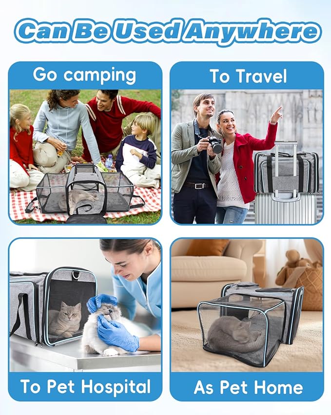 Expandable Travel Pet Bag, Scratch-Resistant Breathable Mesh, Crossbody&Tote Design, Durable&Spacious, Pet Carrier with High-Visibility Windows, Easy-Cleaning Fabric, Removable Soft Pad&Shoulder Strap